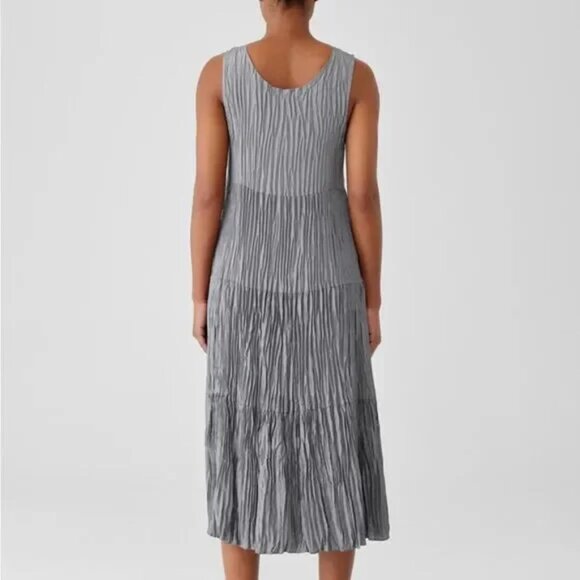 Eileen Fisher-Crushed Silk Habutai Tiered Dress Size XS - Excellent Condition - Picture 3 of 5